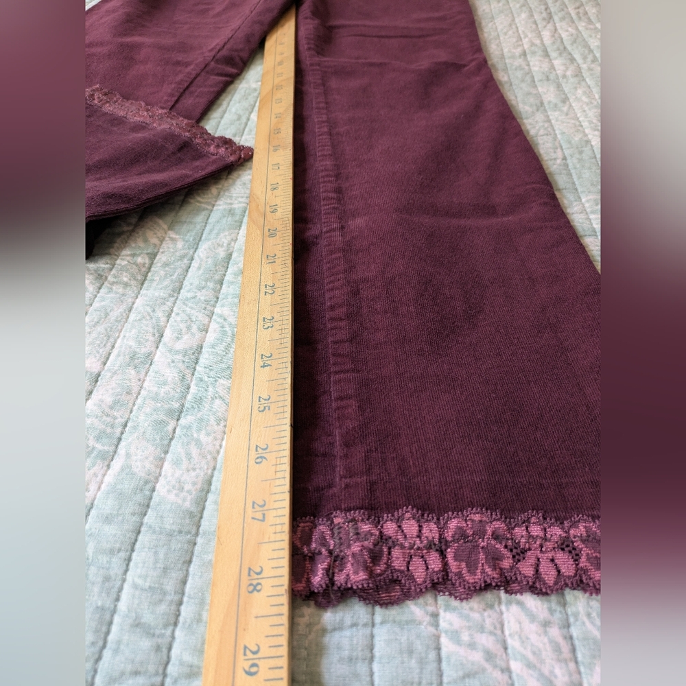 St. John's Bay Burgundy Straight-Leg Stretch Corduroys with Lace Detail. Size 8P - Picture 6 of 8